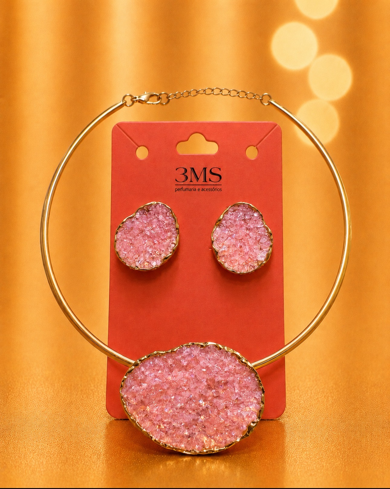 Conjunto brinco aro cristais rosa 353